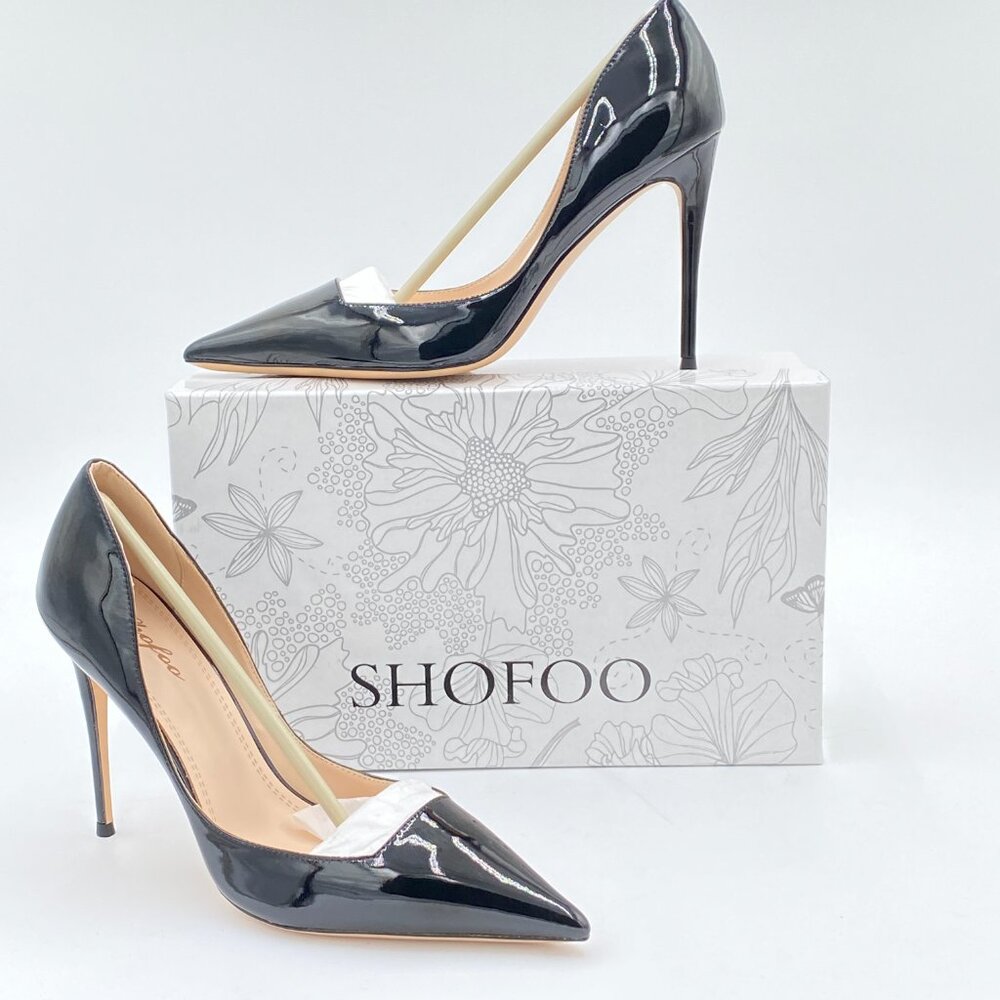 Black Women Sexy Pointy Cap Toe High Heel Pumps Half D'Orsay Slip On Ladies Shoe